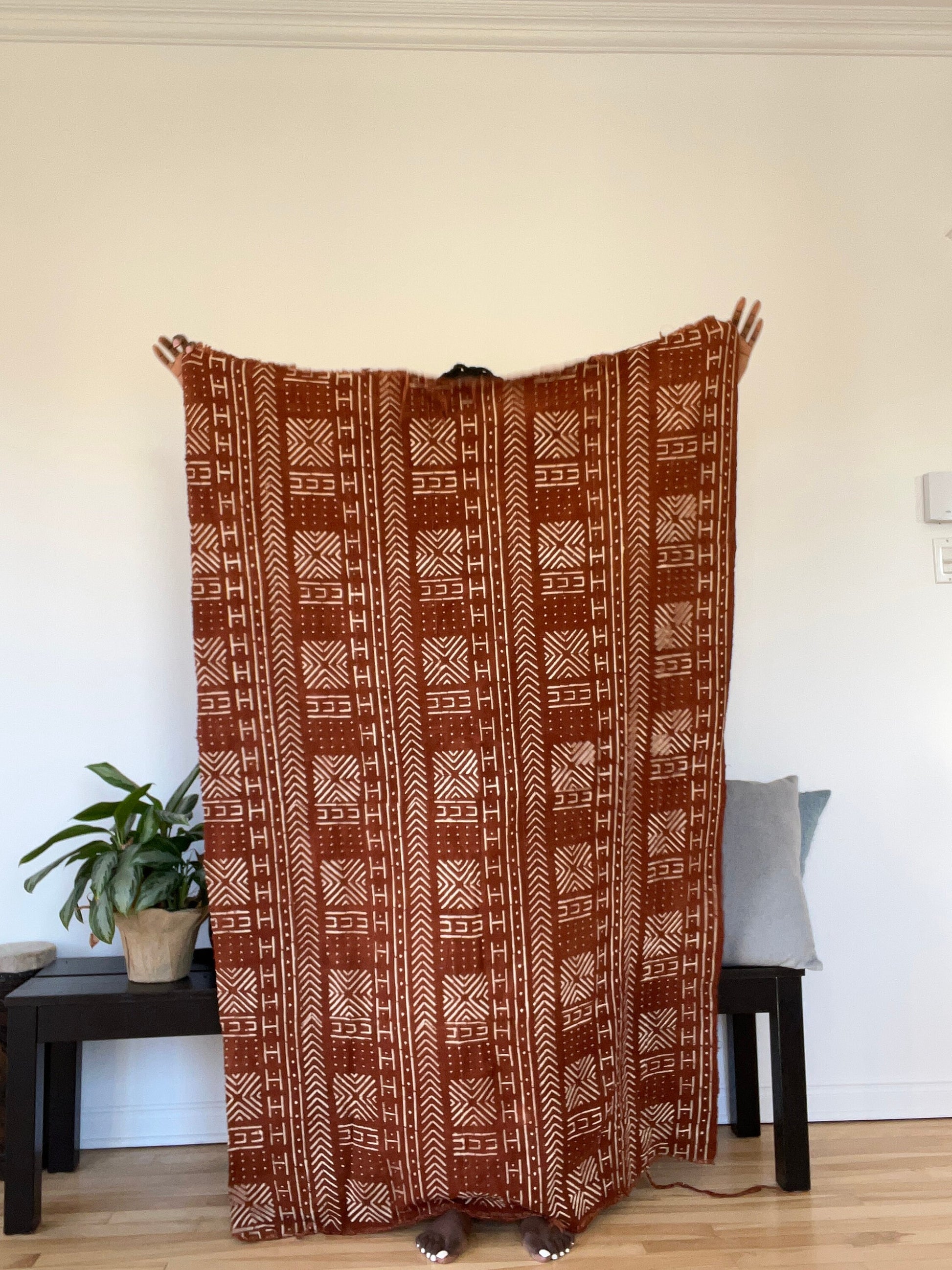 Authentic African Mudcloth fabric (Blanket/Throw) | Black - White - Burgundy
