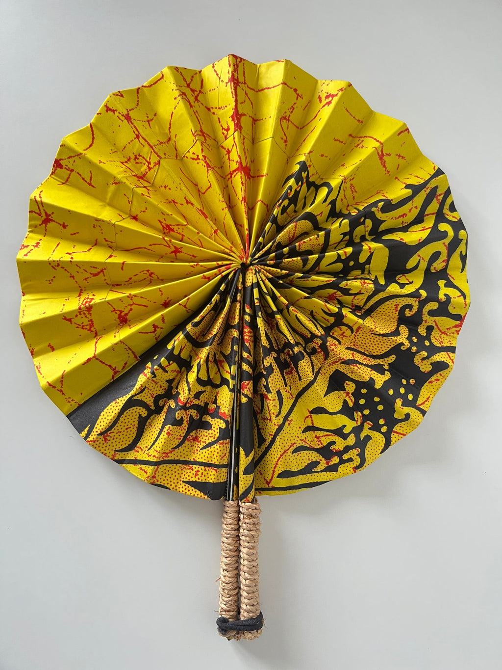 African fabric/ Wax/ Ankara hand fan - Yellow Sun