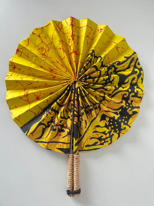 African fabric/ Wax/ Ankara hand fan - Yellow Sun