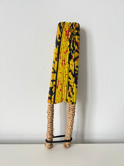 African fabric/ Wax/ Ankara hand fan - Yellow Sun