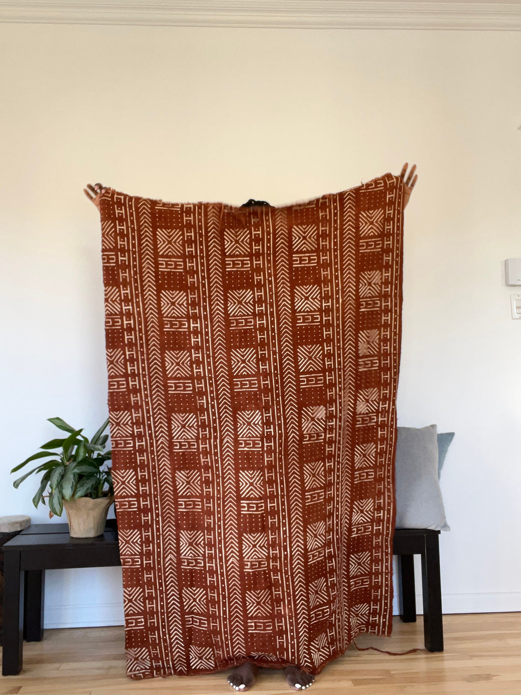 Authentic African Mudcloth fabric (Blanket/Throw) | Black - White - Burgundy