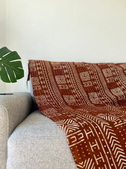 Authentic African Mudcloth fabric (Blanket/Throw) | Black - White - Burgundy